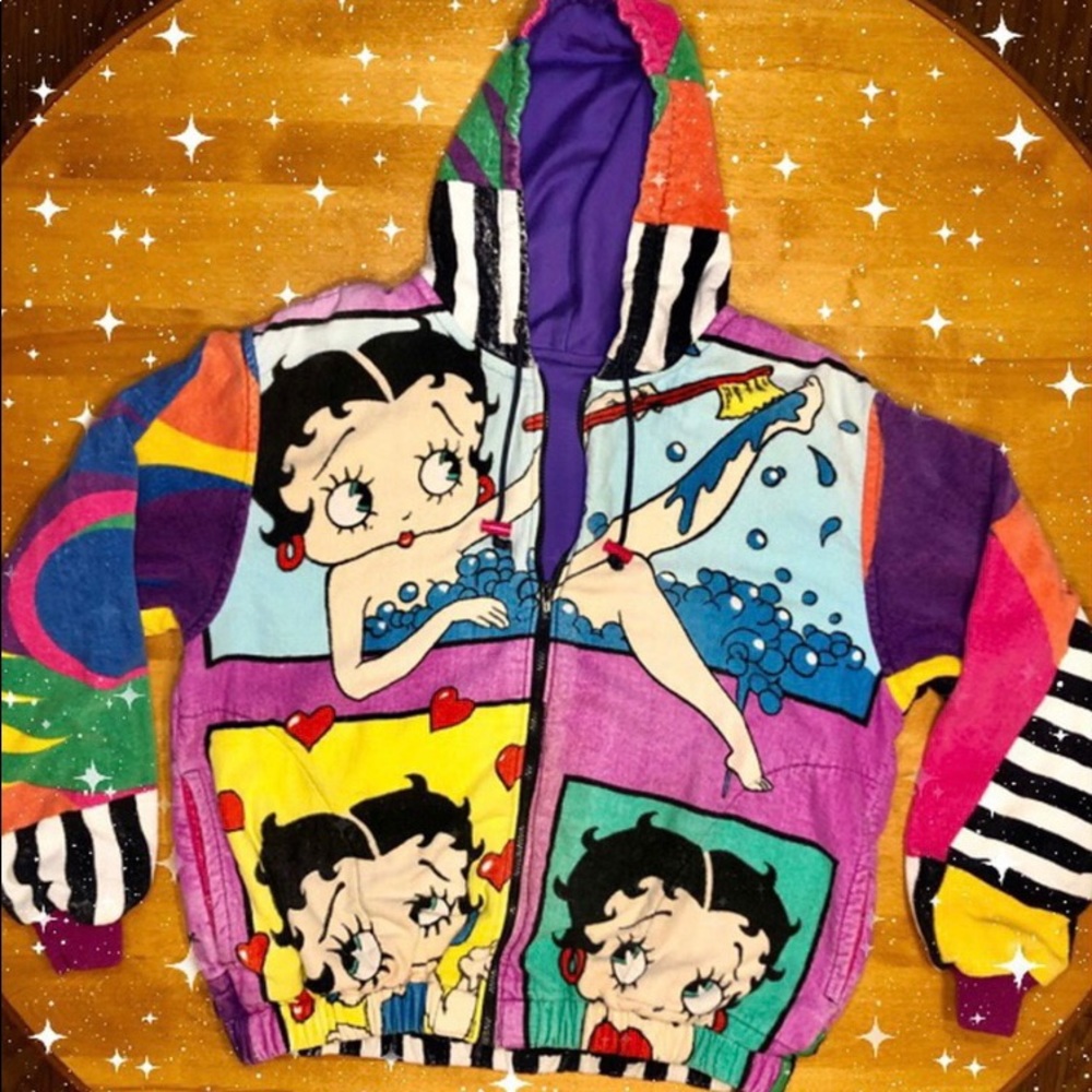 Vintage 90s Betty Boop towel jacket size M/L in great shape💙💚💜💕